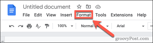 Apri il menu del formato in Google Documenti