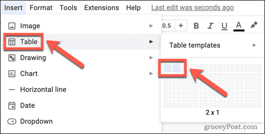 Inserimento di una tabella in Google Docs