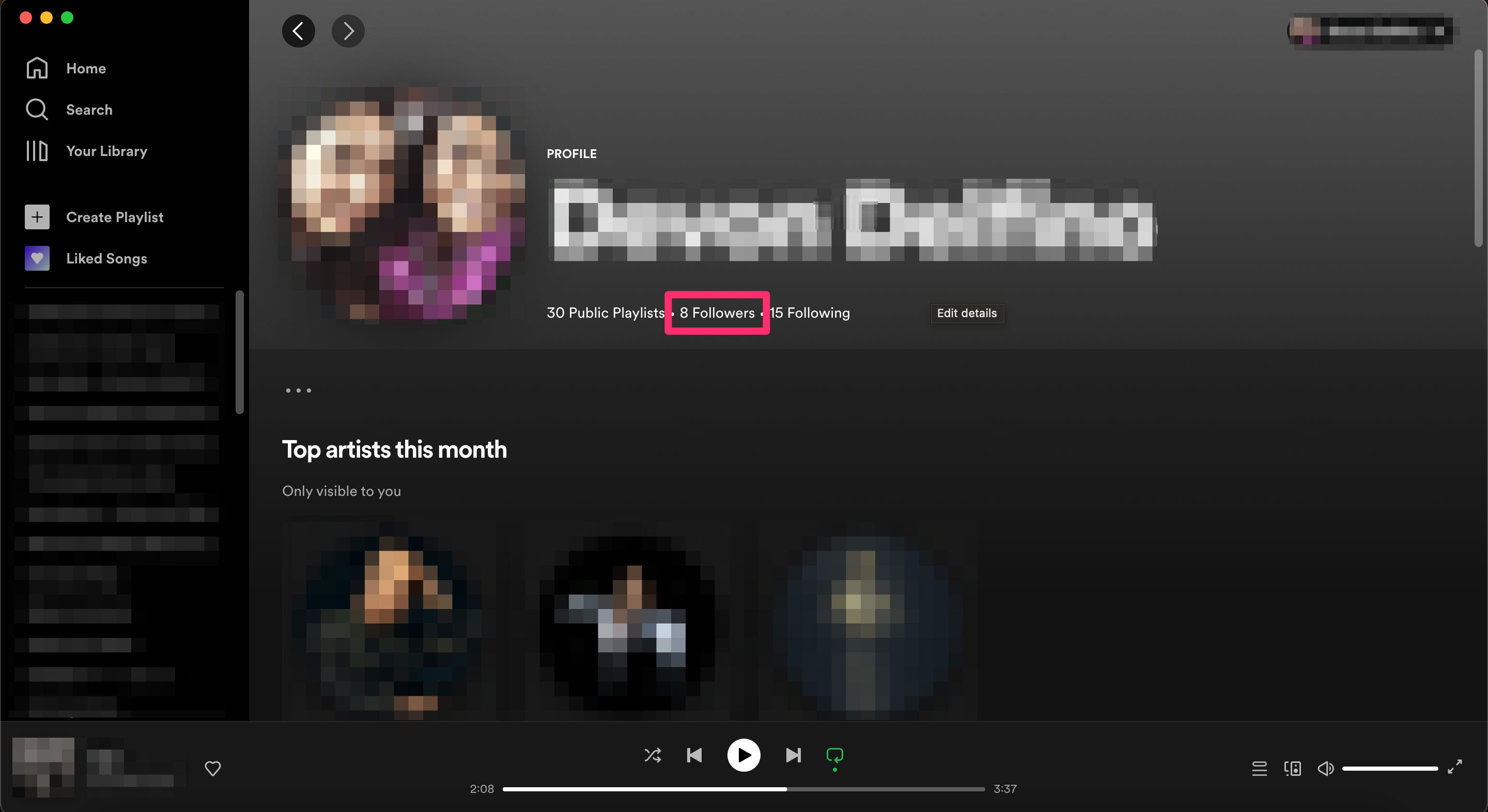 Segue uno screenshot che mostra dove Spotify elenca il profilo.