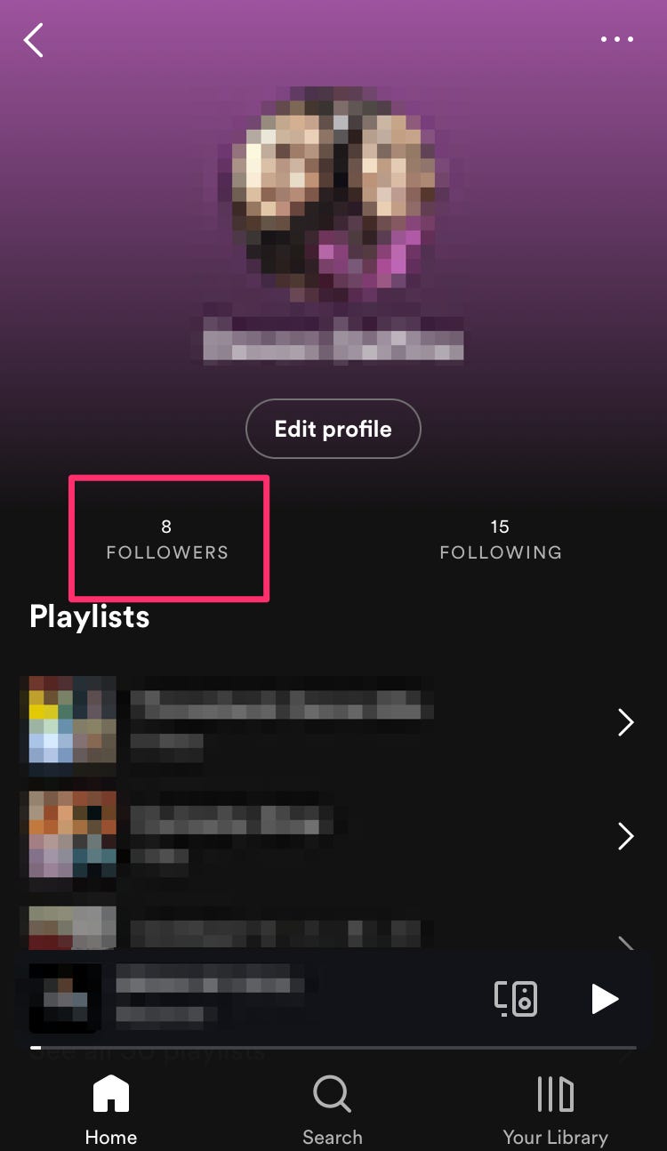 Uno screenshot che evidenzia il conteggio dei follower del profilo sull'app mobile di Spotify.