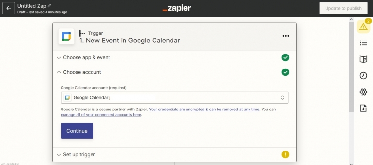 Nuovo evento nel menu di configurazione di Google Calendar