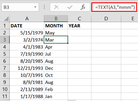 Abbreviazione del nome del mese tramite la funzione TESTO