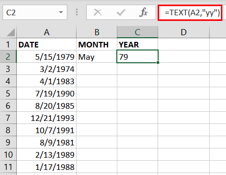 Due cifre per l'anno utilizzando la funzione TESTO