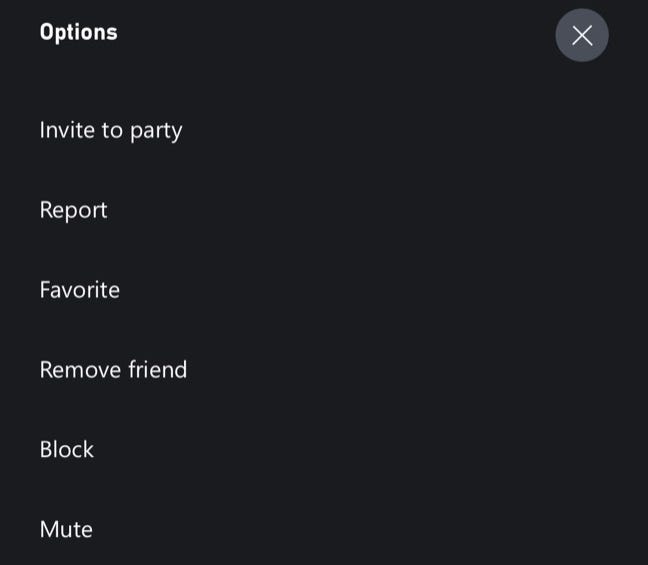 Opzioni degli amici Xbox nell'app mobile