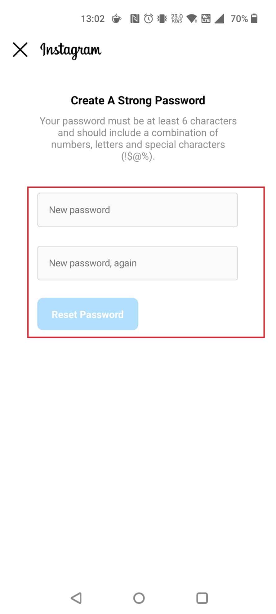 Immettere e reinserire una nuova password. Tocca Reimposta password
