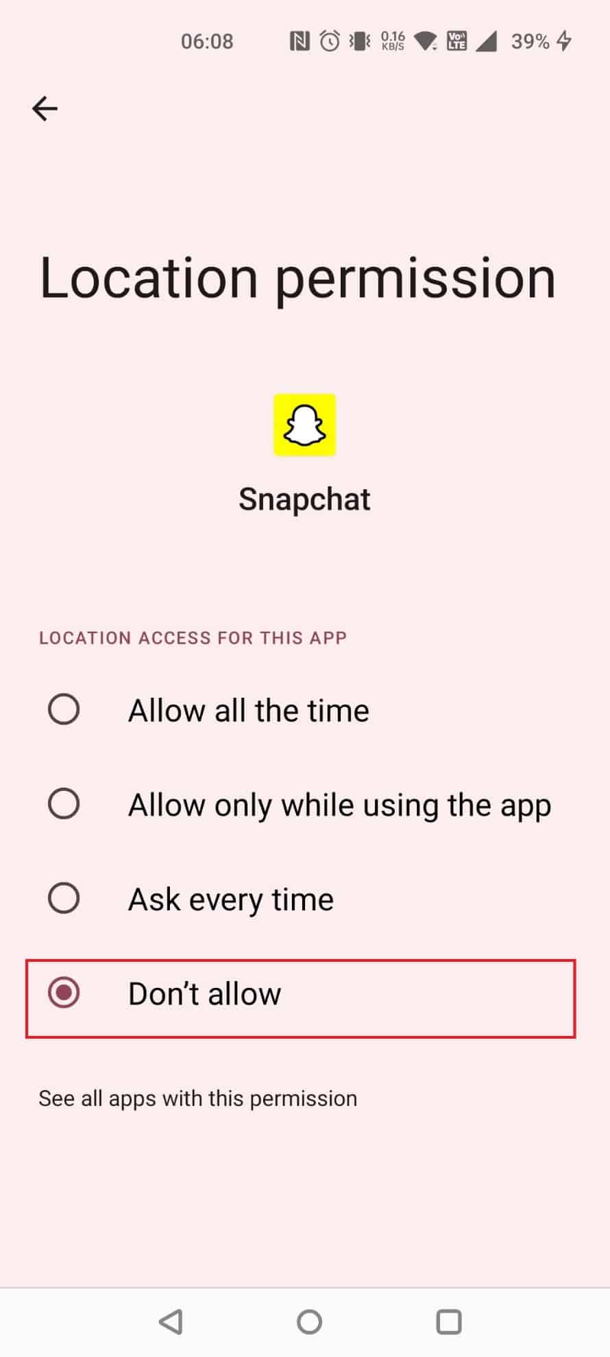 scegli Non consentire per limitare l'accesso alla posizione per l'app | Snapchat può essere rintracciato