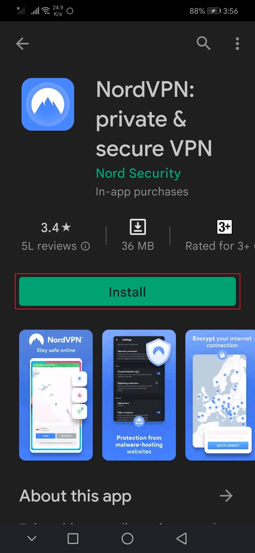 App NordVPN per Android Play Store