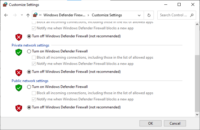 disattivare Windows Defender Firewall non consigliato. Risolto il problema con Avast che non aggiorna le definizioni dei virus