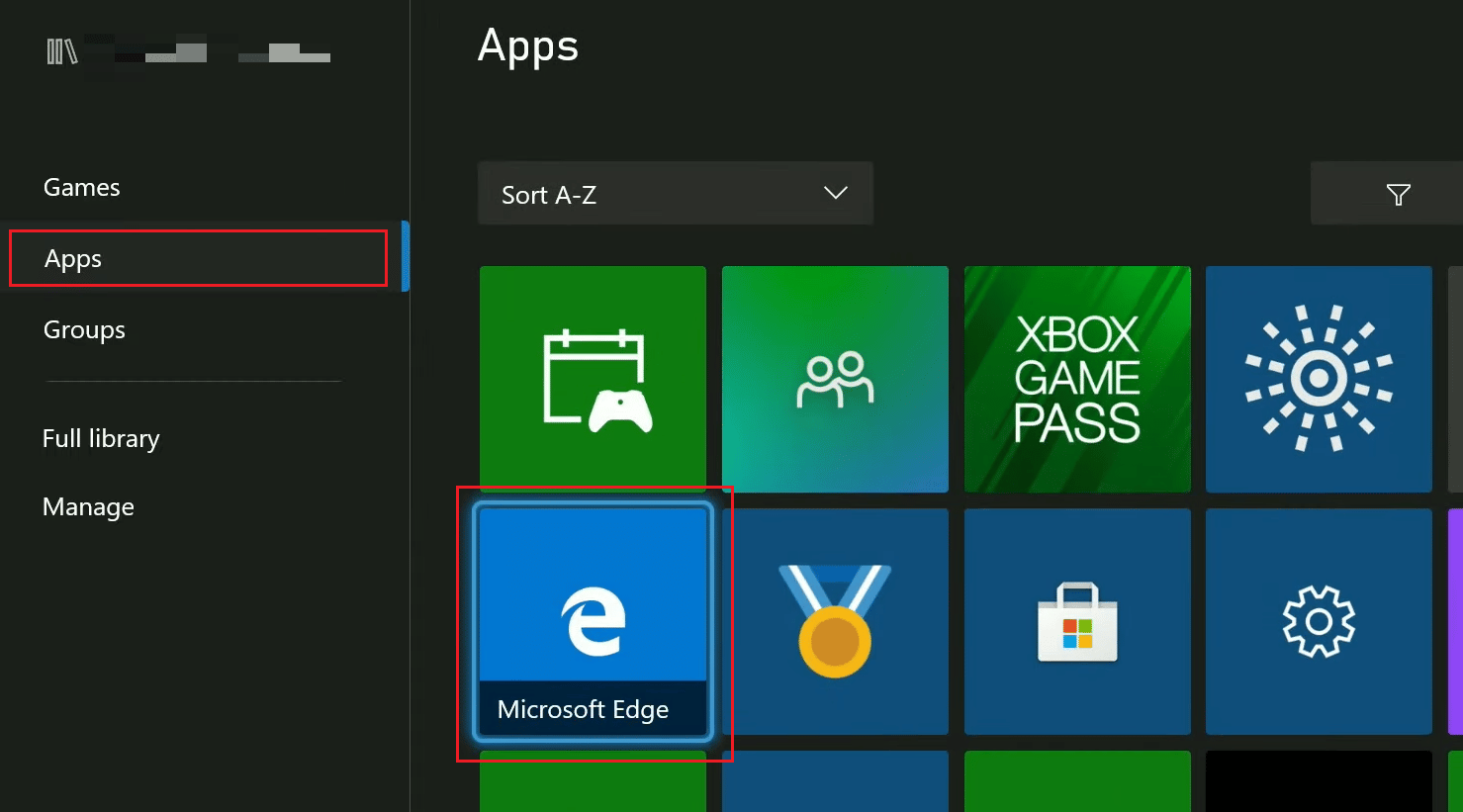 Seleziona il browser Microsoft Edge dalla sezione App