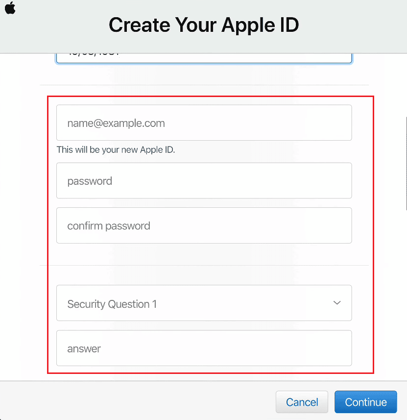 inserire l'ID Apple desiderato - password desiderata - domande e risposte di sicurezza | Come accedere al tuo account iCloud