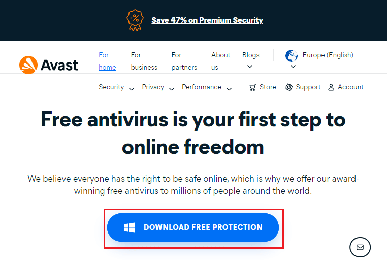 fare clic su SCARICA PROTEZIONE GRATUITA per scaricare l'ultima applicazione Avast Antivirus