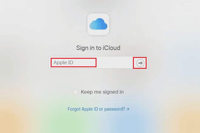Inserisci il tuo ID Apple nel campo disponibile e fai clic sull'icona della freccia successiva