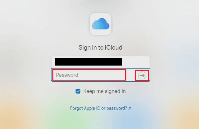 inserisci la password del tuo ID Apple (iCloud) e fai clic sull'icona della freccia successiva