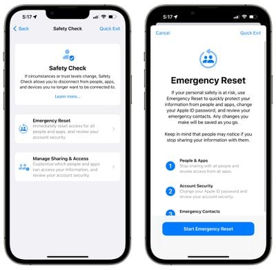 iOS 16 controllo di sicurezza ripristino di emergenza