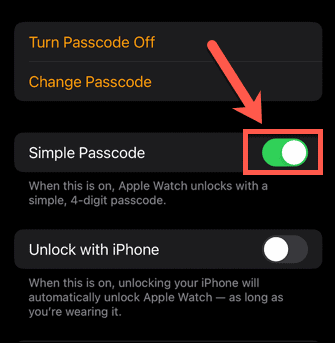 codice di accesso semplice per apple watch