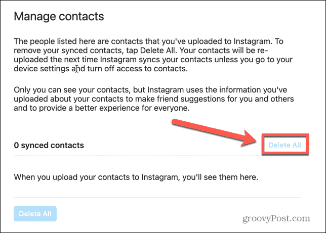 instagram elimina tutti i contatti