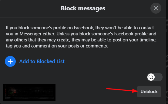 Metodo per sbloccare qualcuno su Messenger