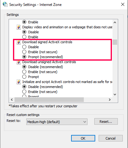 abilitare i controlli ActiveX firmati Scarica e toccare il pulsante Ok.