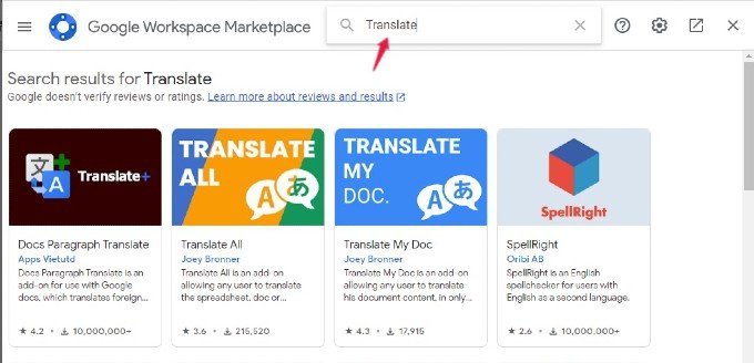 componenti aggiuntivi di traduzione di Google Documenti