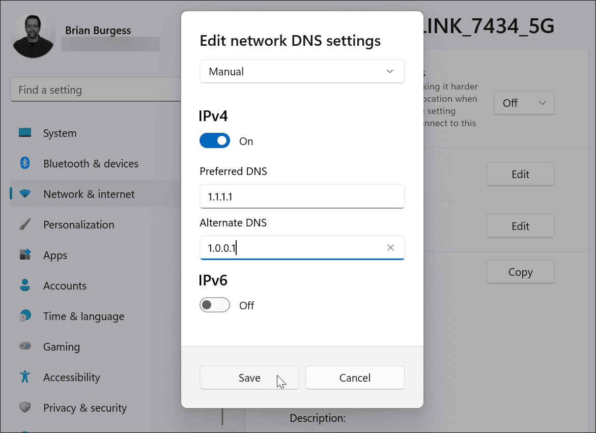 digita impostazioni DNS alternative