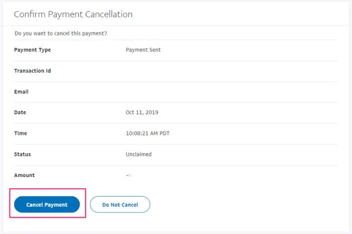 Screenshot della schermata di annullamento del pagamento PayPal con il pulsante "Annulla pagamento" evidenziato.