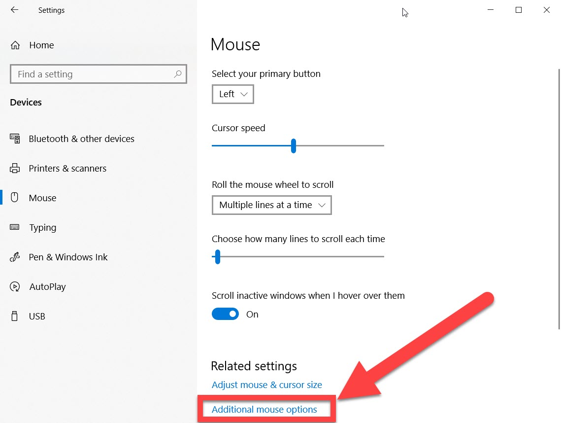 Accelerazione del mouse di Windows 10