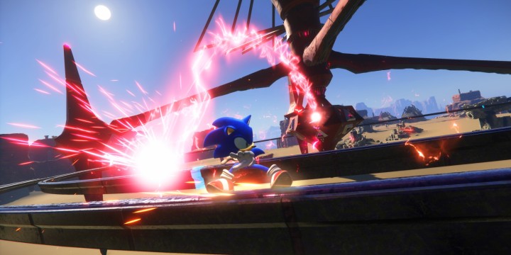 Sonic sfrega un binario lontano dal laser ad arco.