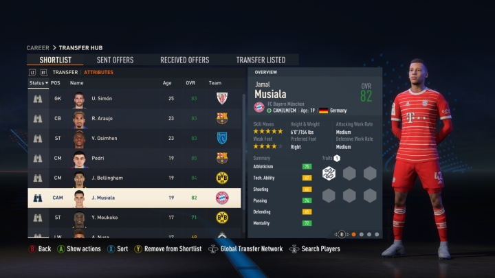 Una rosa di giocatori in FIFA 23 contenente Jamal Musiala.