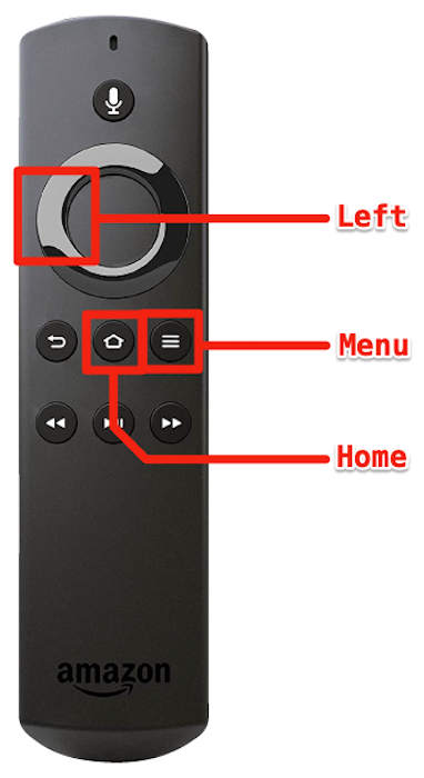 Il vecchio telecomando Amazon Fire TV Alexa, con i pulsanti Sinistra, Home e Menu etichettati.