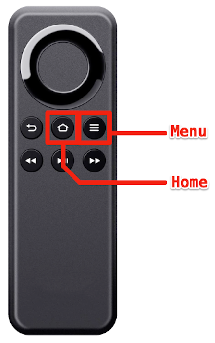 Il telecomando Amazon Fire TV di base, con i pulsanti Menu e Home etichettati.