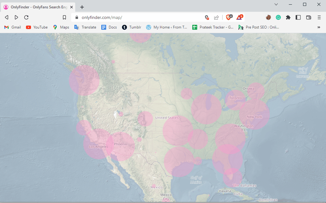Fai clic sulla mappa del mondo di OnlyFans e seleziona la geolocalizzazione in cui desideri cercare un profilo
