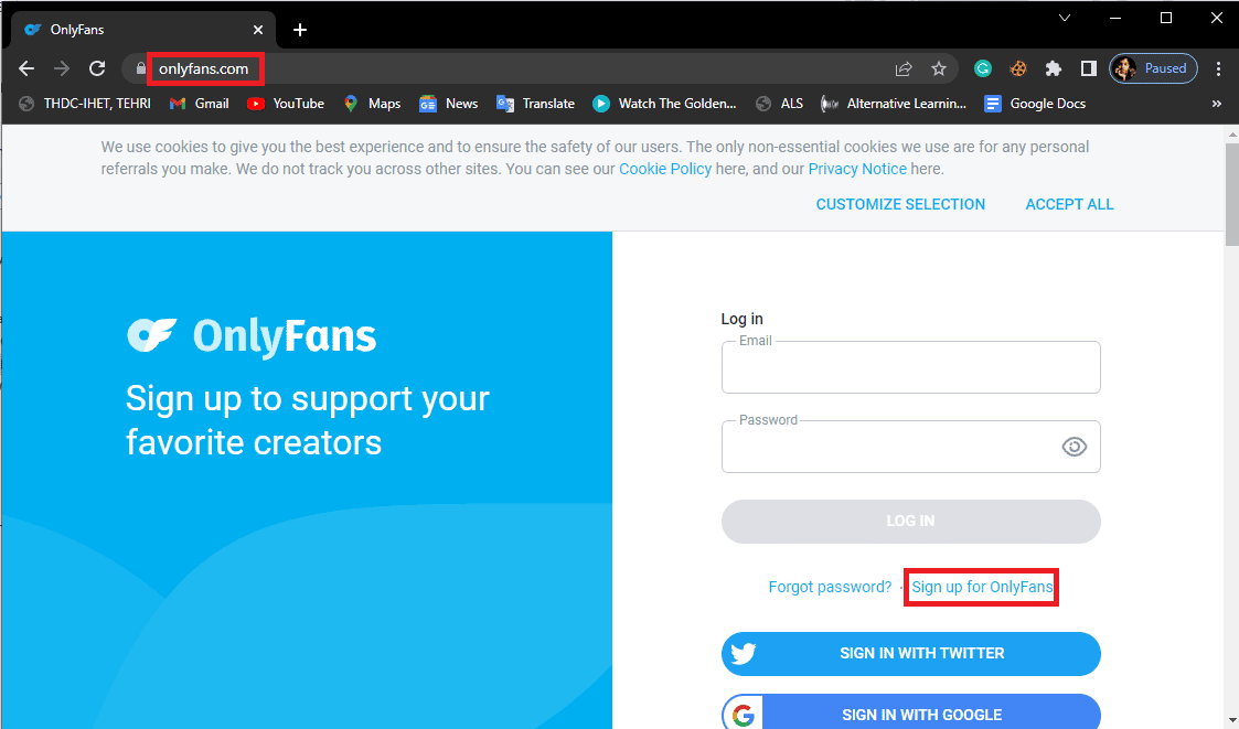 Vai alla pagina ufficiale di OnlyFans e prova a creare un nuovo account cliccando su Iscriviti a OnlyFans | Come trovare qualcuno su OnlyFans senza nome utente