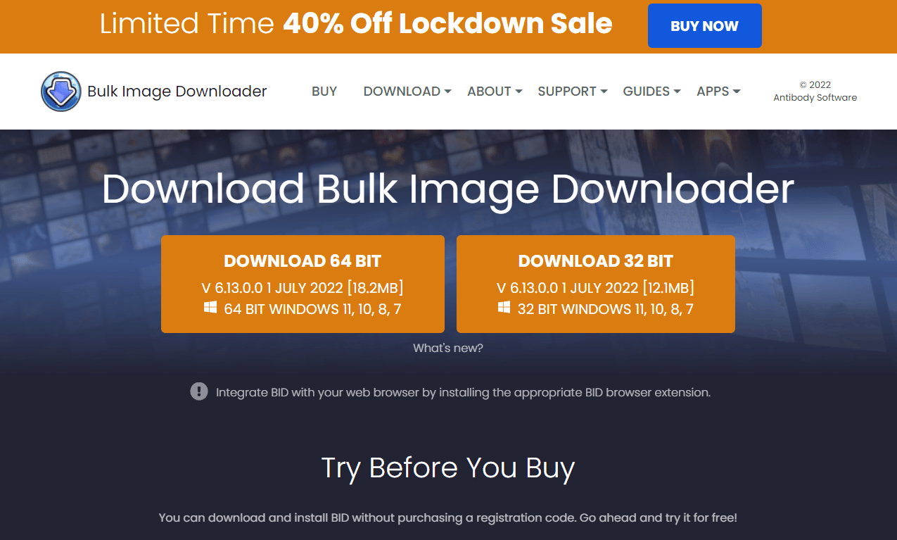 Home page del sito web di Bulk Image Downloader