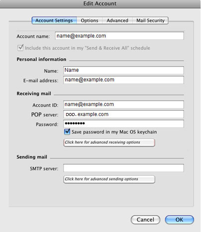 Configura l'account di posta elettronica EMAIL.IT sul tuo Entourage Passaggio 5