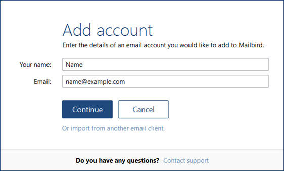 Configura l'account di posta elettronica EMAIL.IT sul tuo MailBird Lite Passaggio 3