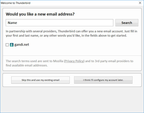 Configurare l'account di posta EMAIL.IT sul client di posta Thunderbird Passaggio 2