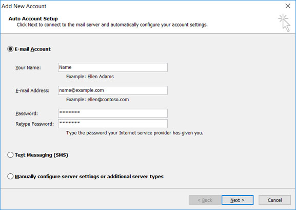 Configura l'account di posta elettronica EMAIL.IT sul tuo Outlook 2010 Passaggio 3