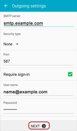 Configura l'account di posta HOTMAIL.IT sul tuo telefono Android Passaggio 4
