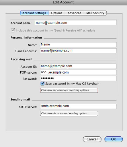 Configura l'account e-mail VIRGILIO.IT sul tuo Entourage Passaggio 7