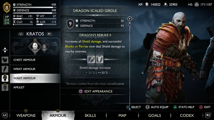 Kratos indossa l'armatura del drago.