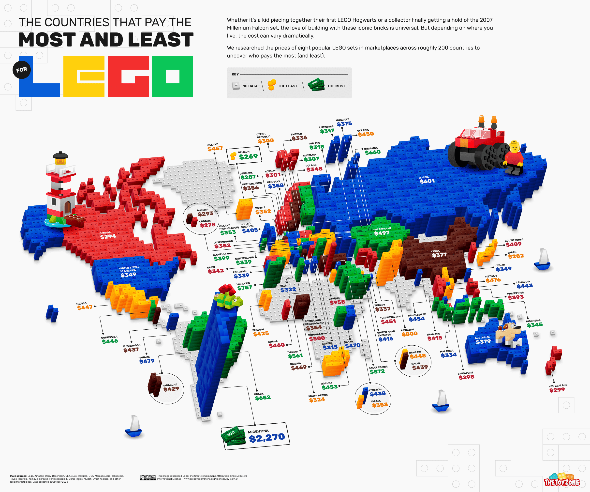 mappa del mondo dei paesi del costo lego