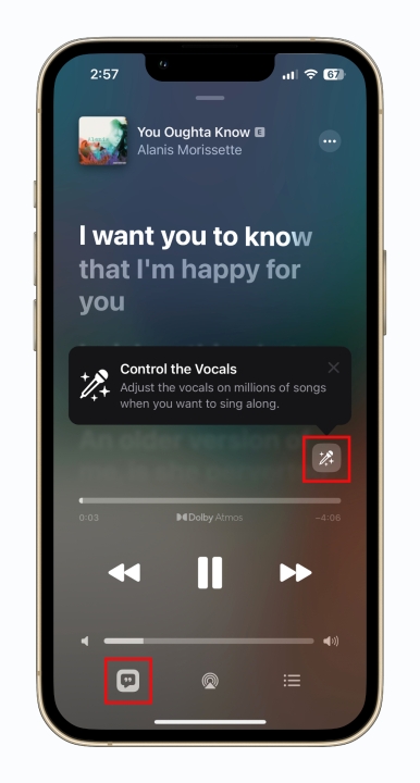 Riprodurre un brano utilizzando Apple Music Sing.
