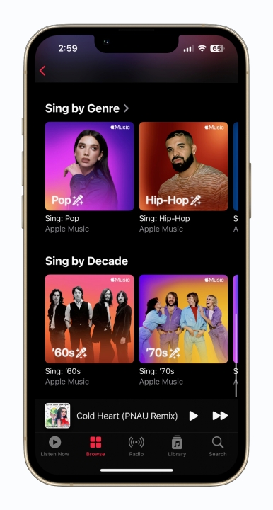 Categorie di brani di Apple Music Sing.