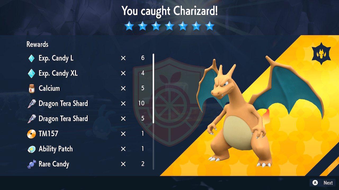 Un Charizard di un'incursione a sette stelle in "Pokémon Scarlet" e "Violet"