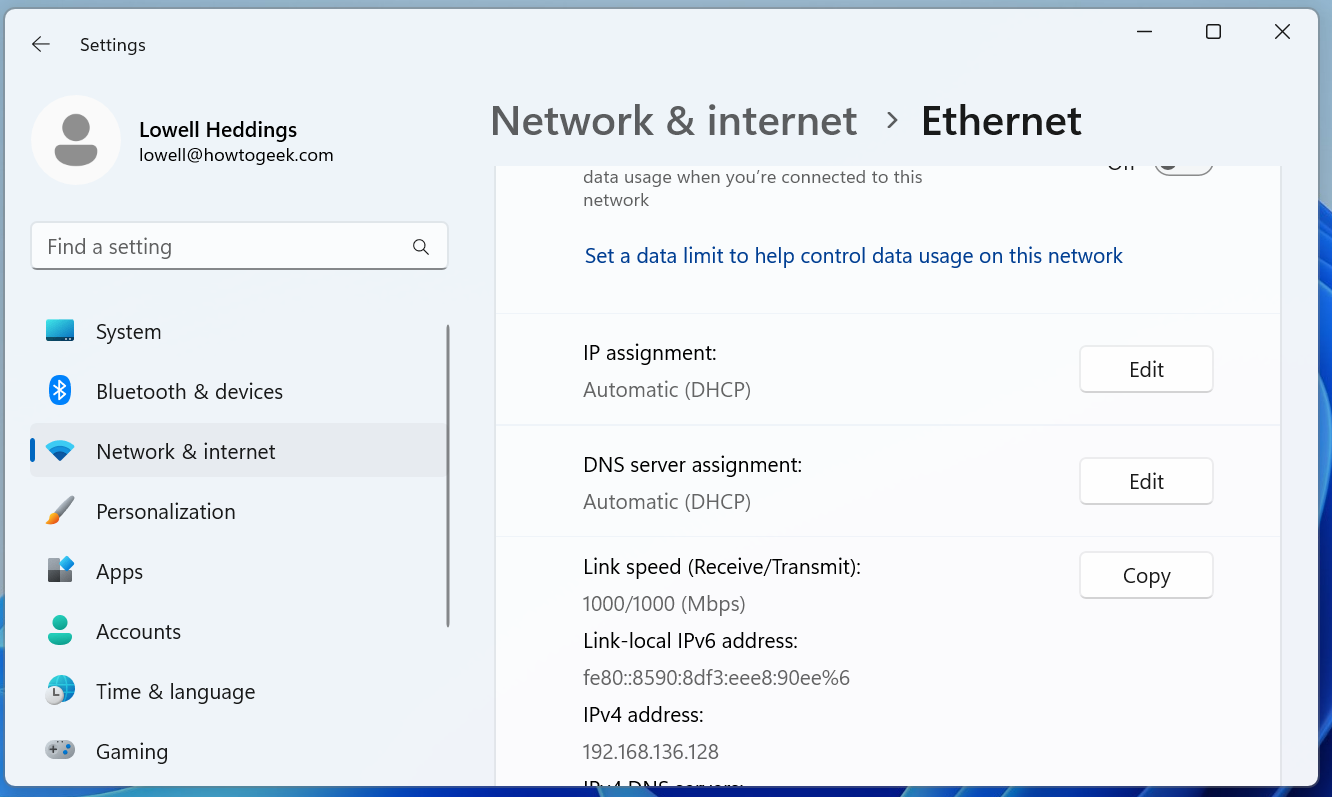 Impostazioni Ethernet di Windows 11