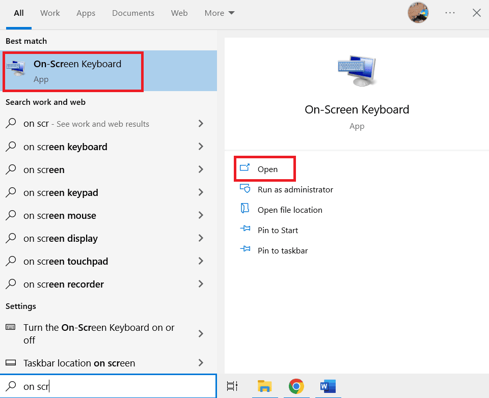 Apri Tastiera su schermo digitando nella barra di ricerca di Windows.