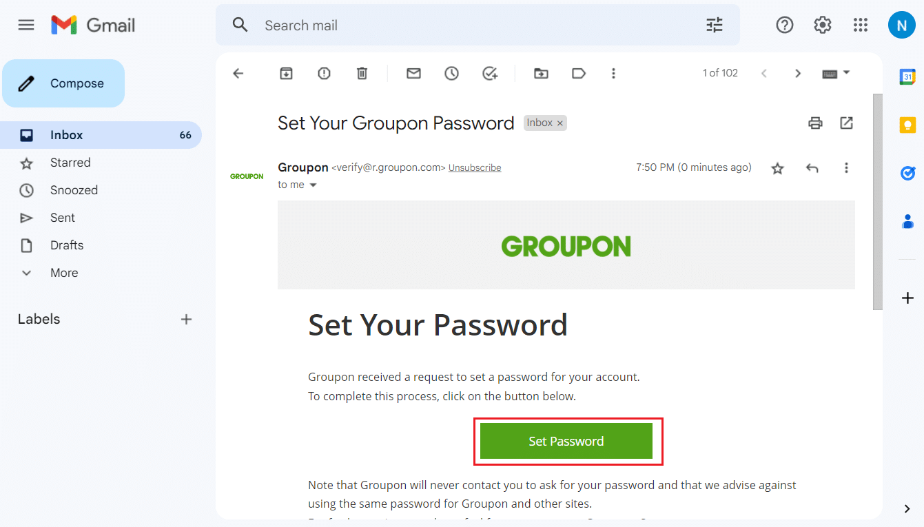 account e-mail - Imposta la tua password Groupon e-mail dalla posta in arrivo - collegamento Imposta password