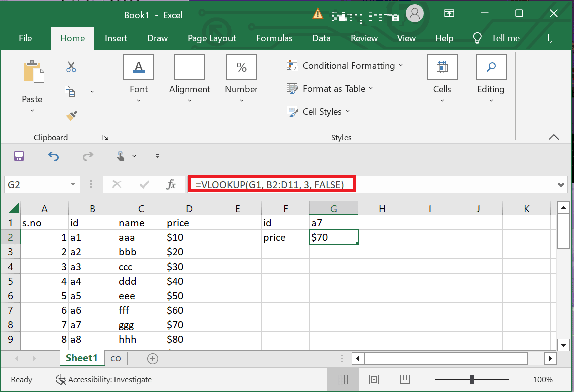 Vlookup in Excel