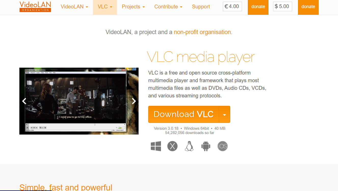 Sito web di VLC