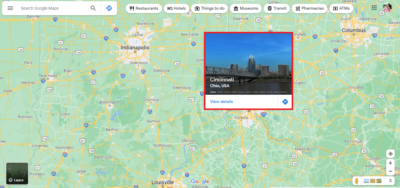 Trova Cincinnati sulla mappa | punto a metà strada tra le città